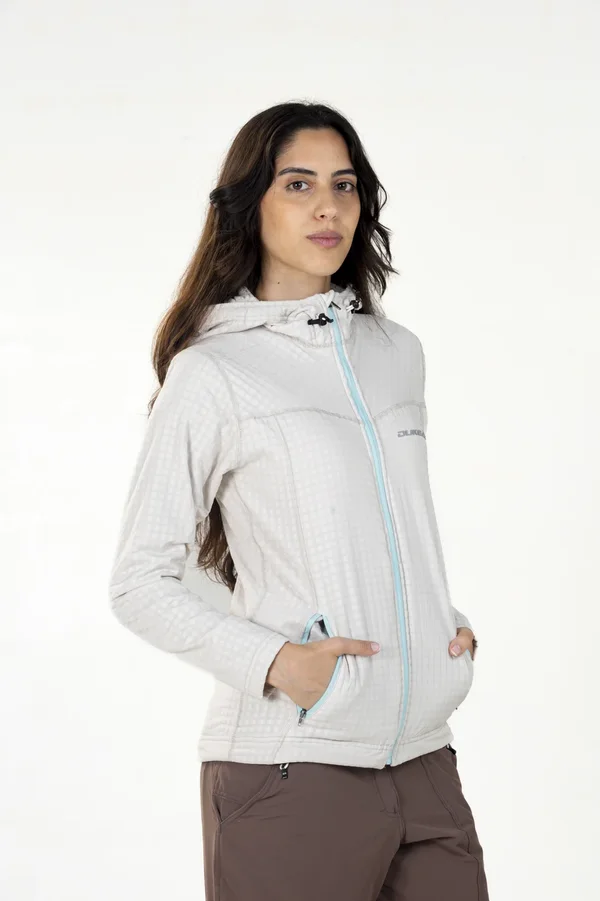 Campera Grid Fleece Capucha Blanca - Imagen 3