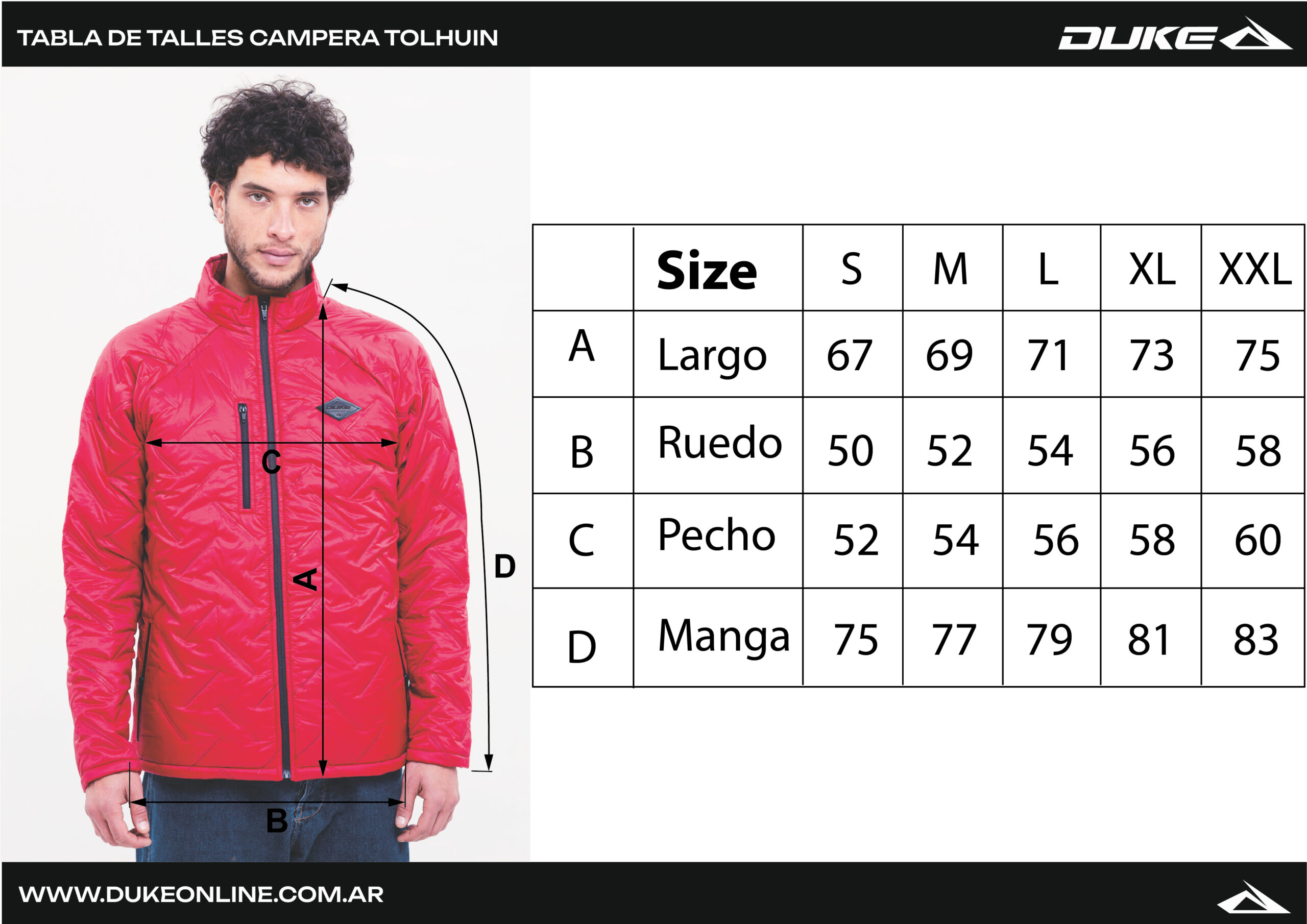 Guía de talles — Campera Tolhuin Rojo