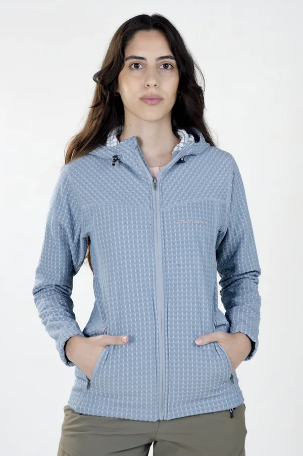 Campera Grid Fleece Capucha Celeste