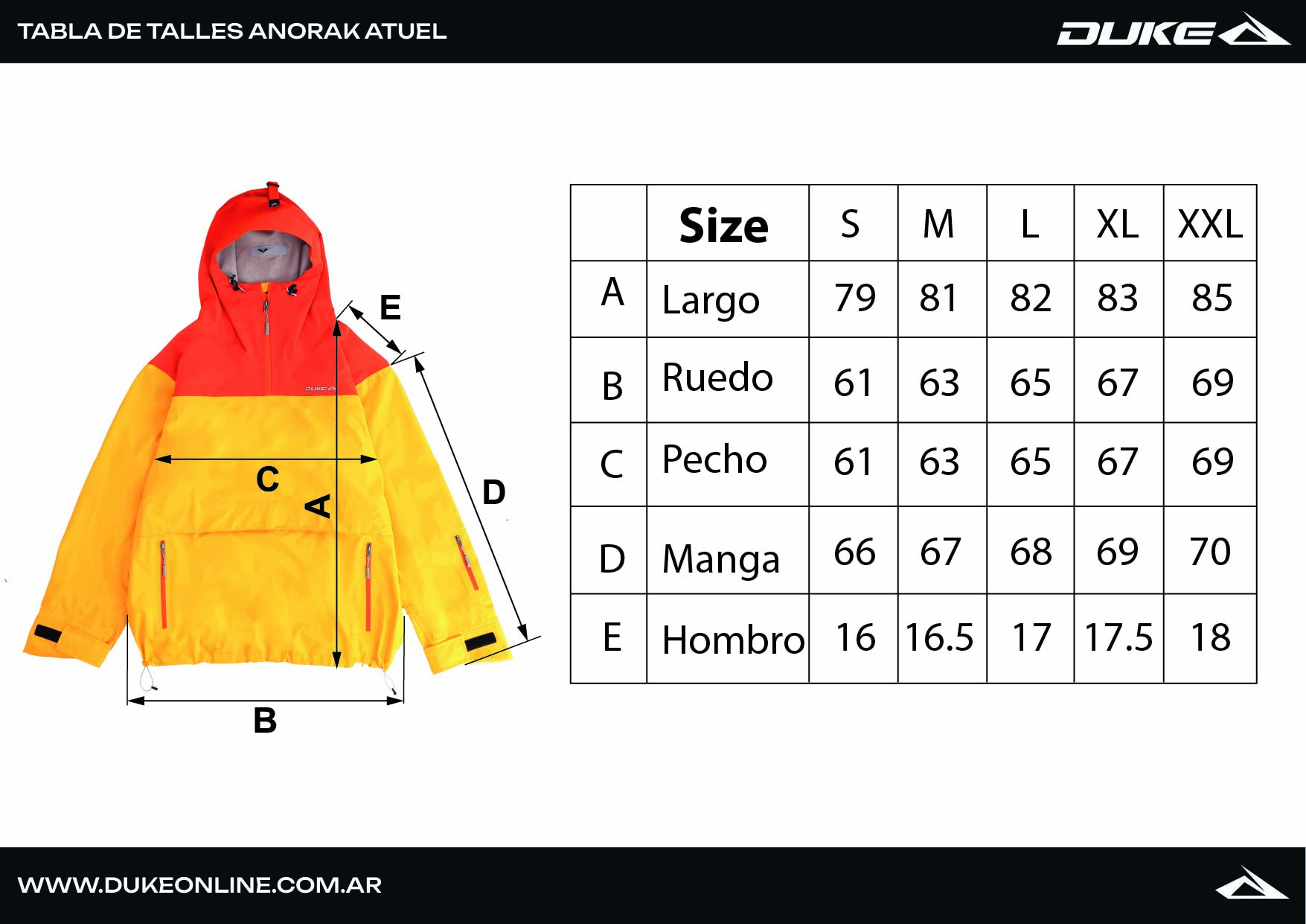Guía de talles — Anorak Atuel Men Yellow