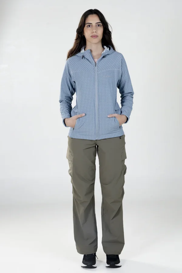 Campera Grid Fleece Capucha Celeste - Imagen 2