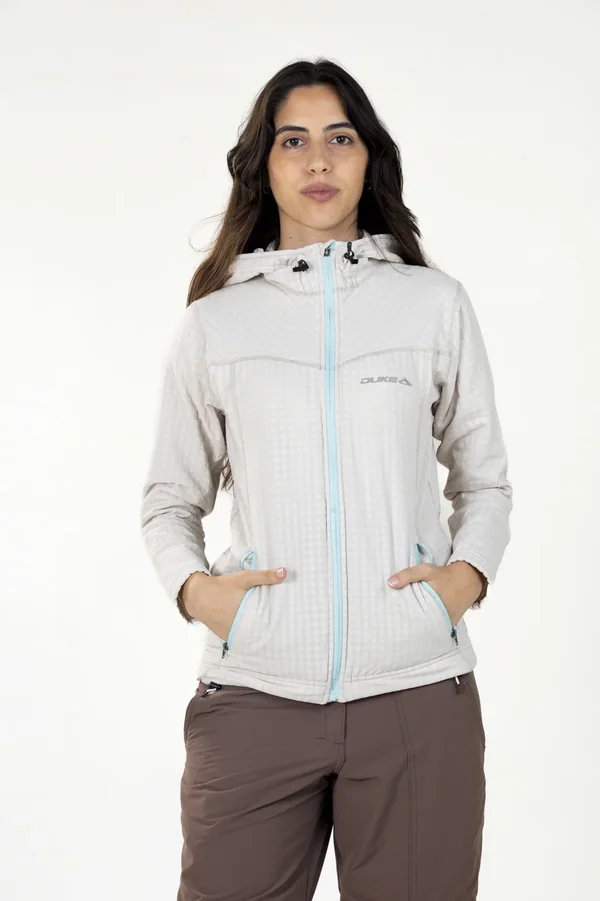 Campera Grid Fleece Capucha Blanca
