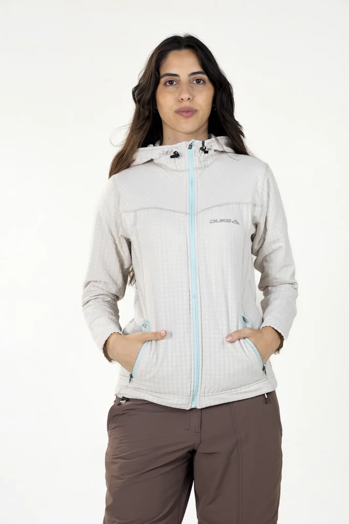 Campera Grid Fleece Capucha Blanca